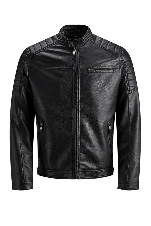 Jjewarner Jacket Noos Black Men's Leather Jacket Distressed Weathered