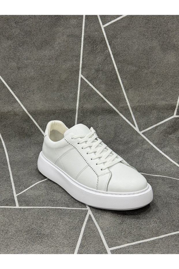 White Genuine Leather Lace-Up Sneaker Shoes