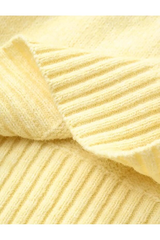 Limon Sarı Bisiklet Yaka Oversize Triko Kazak - 5