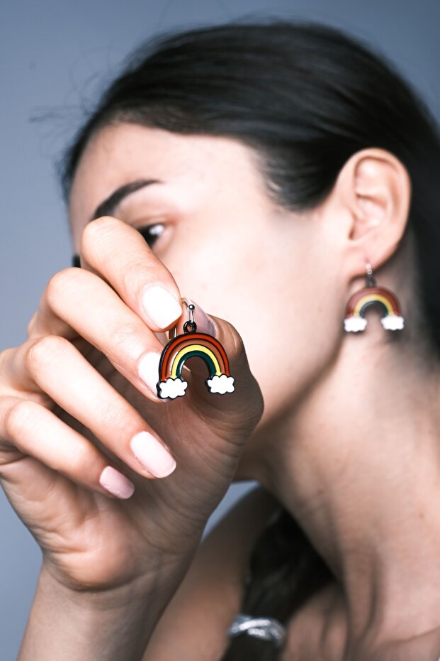 Fun Earrings – Rainbow & Cloud Figure | Colorful Dangle Design & Stylish Gift Option
