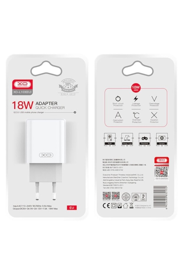 Incarcator Retea (L103), 18W, 1xUSB-A, QC 3.0, White - 1