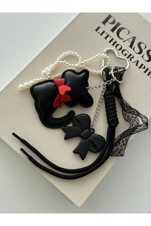 Black Leather Cat Character Keychain and Bag Ornament