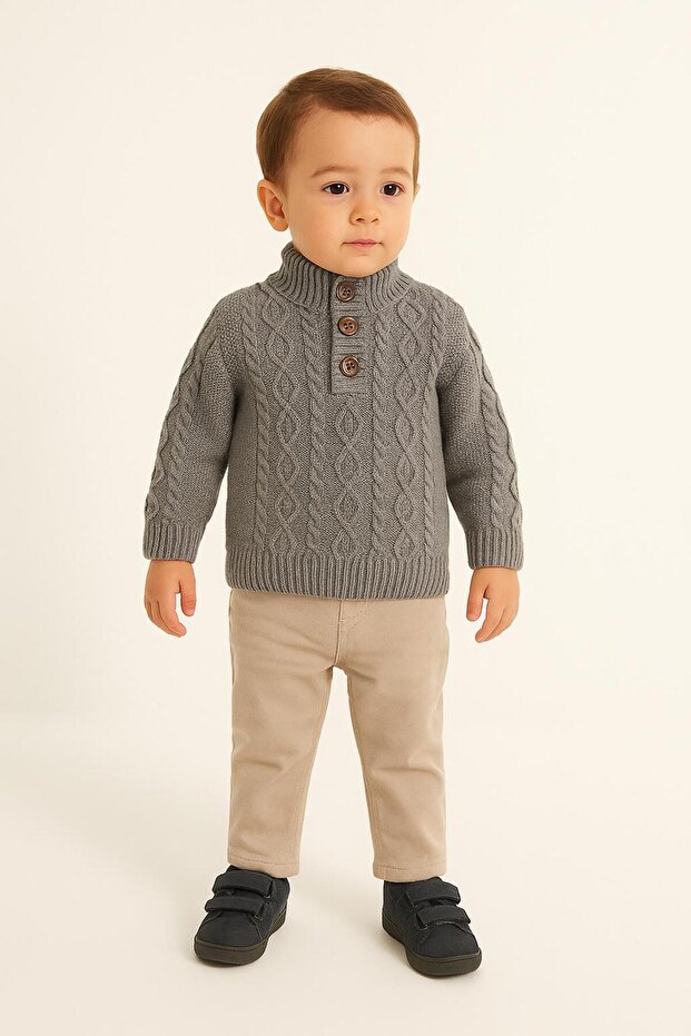 Boy's Knitwear Sweater & Beige Pants 2-Piece Set – 3610 g