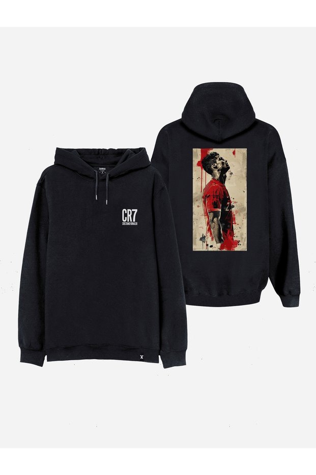 Footballer Ronaldo Printed Black Hooded Hoodie Sweatshirt Hoodie