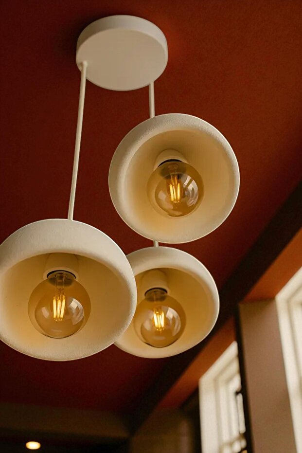 Beton Görünüm 3’lü Sarkıt Avize Toz Tutmayan Bio Yapı, Loft İskandinav Bohem, Rustik Ampul İçerir - 2