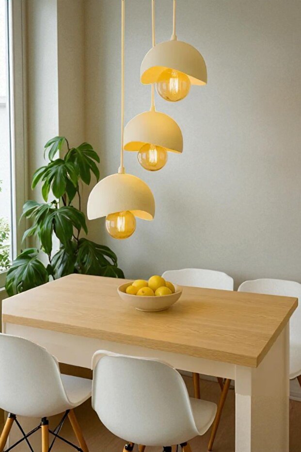 Beton Görünüm 3’lü Sarkıt Avize Toz Tutmayan Bio Yapı, Loft İskandinav Bohem, Rustik Ampul İçerir - 1