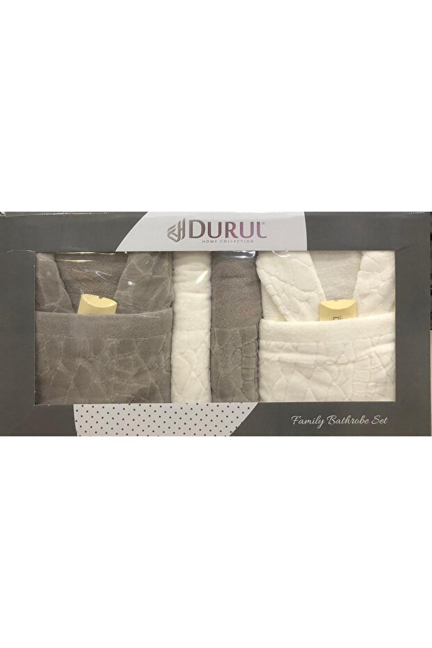 Durul Antique Partial Velvet Cotton 8 Piece Family Bathrobe Set