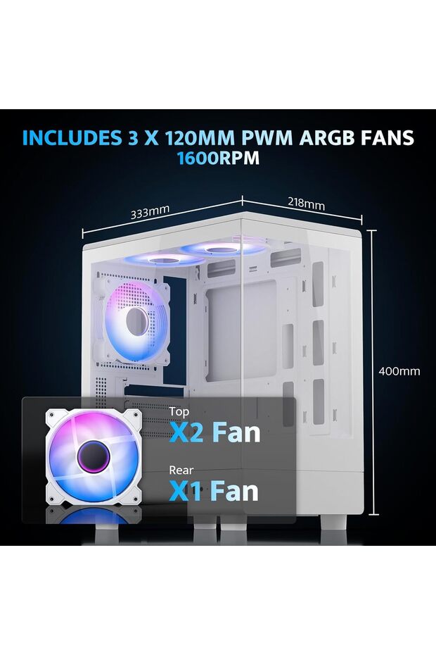 علبة كمبيوتر darkFlash Micro ATX، مزودة بثلاث مراوح PWM ARGB مثبتة مسبقًا، وزجاج مزدوج مقسّى بالكامل - 3