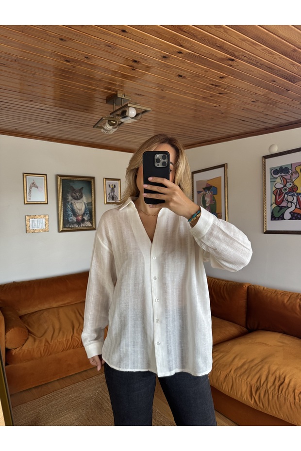 Transparan v yaka gömlek - 4