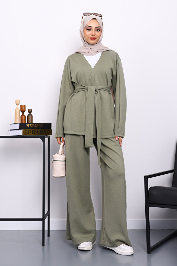 Khaki Belted Trouser Suit