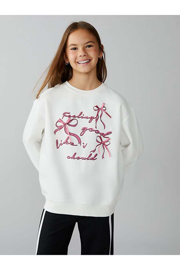 Trending Products | Bow Printed Girls' Thick Sweatshirt