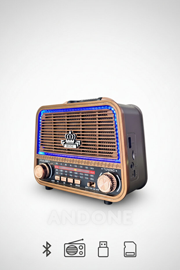 Yeni Model Ledli Nostaljik Ahşap Görünümlü Bluetoothlu Radyo SD Kart Ve USB Özellikli Mp3 Çalar - 3