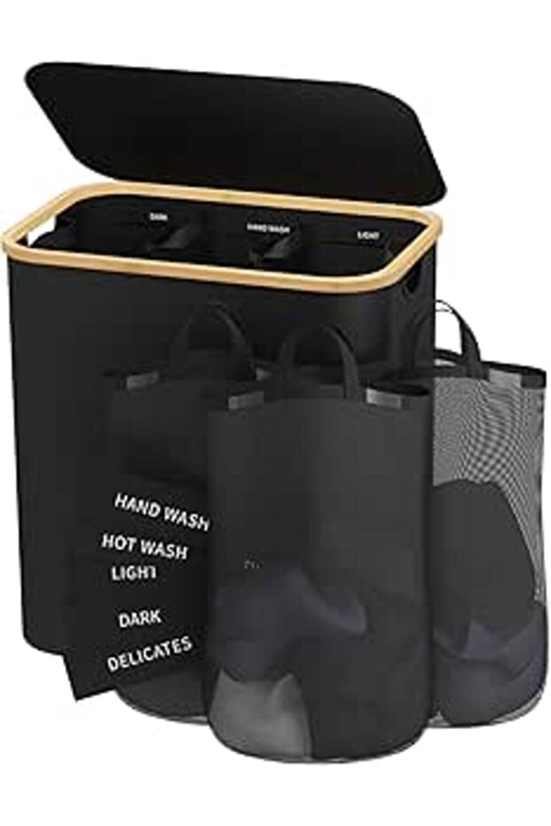 Bathola Laundry Basket with Lid, 160L Clothes Hamper for Laundry Basket 3 Section, Large Laundry Ham