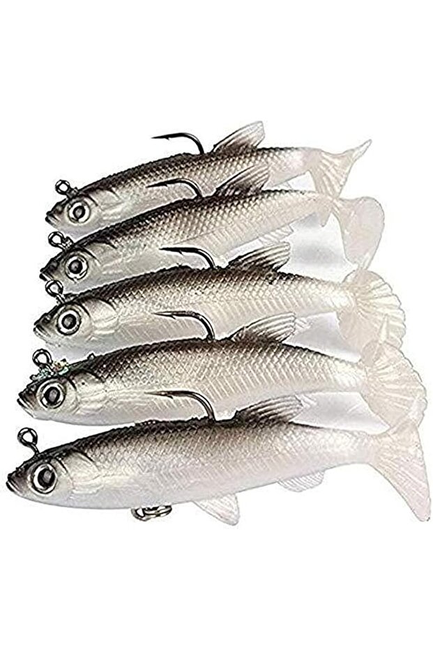 Fishing Lure Set, 5Pcs 8cm Soft Bait Head Sea Fish Lures Fishing Tackle Sharp Treble Hook T Tail Art