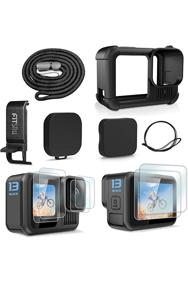 Black Silicone Sleeve Rubber Protective Case Only for Go Pro Hero 13 Black,Battery Side Cover&Screen