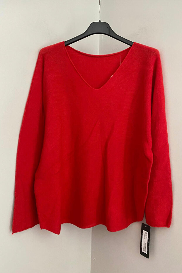 Women's Lilac Plain Pattern V-Neck Long Sleeve Angora Knitwear Blouse Sweater