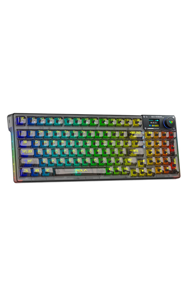 كيبورد مكانيكل لاسلكي Keyboard F98 PRO Custom بأضاءة RGB سويتش رمادي ومفاتيح شفافة وشاشة - 2