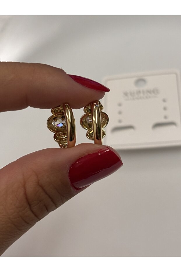 XUping 14K gold renk Minimal Küpe - 4