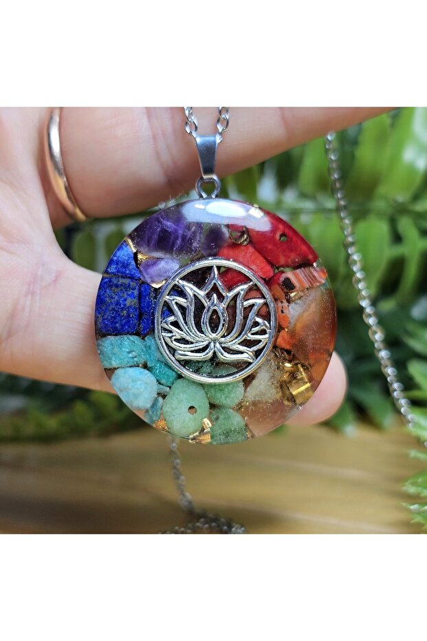 7 Chakras - Seven Chakras - Lotus Orgonite Steel Chain Necklace (Handmade Designer Products)