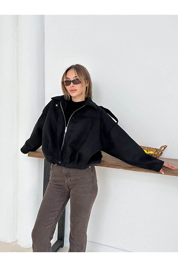 Oversize Süet Bomber Ceket - 6