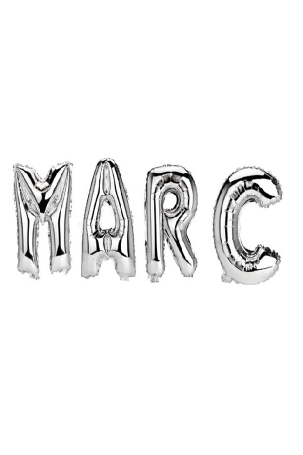 Set Balloons with Name Marc, Silver, 40Cm