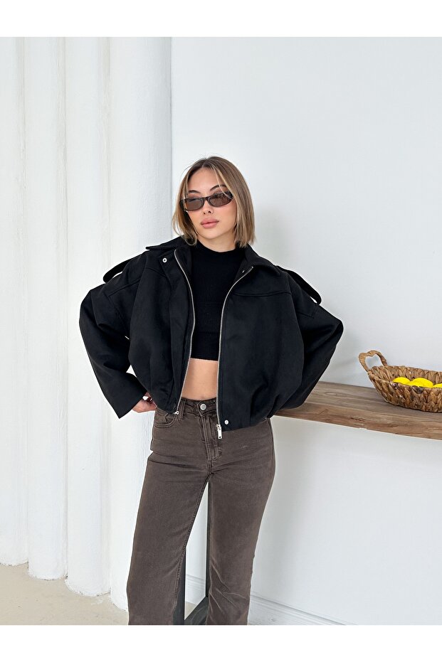 Oversize Süet Bomber Ceket - 2