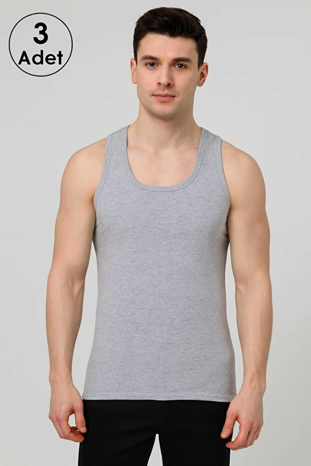 Gray Men's Tank Top with Straps, 3 Pieces, Cotton