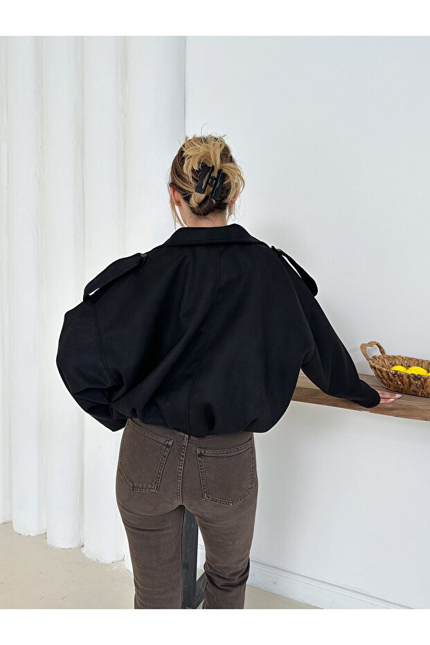 Oversize Süet Bomber Ceket - 8