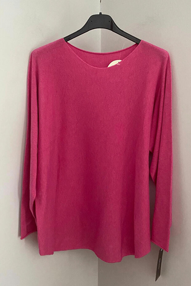 Women's Pink Plain Pattern Crew Neck Long Sleeve Knitwear Blouse Sweater