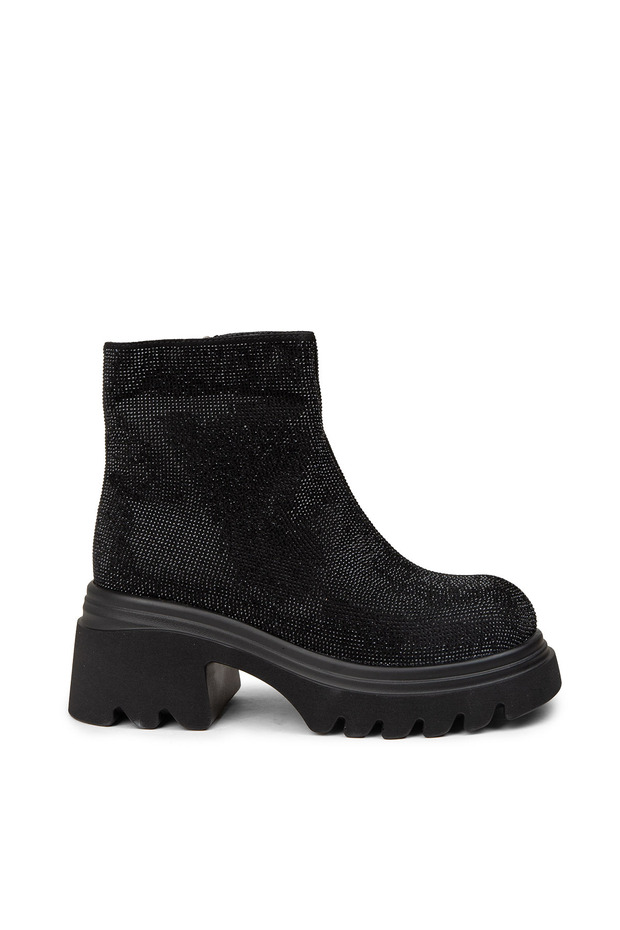 Kadın Siyah Taşlı Fermuarlı Bot - 1