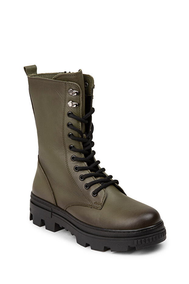 Kadın Hakiki Deri Haki Postal Bot - 6