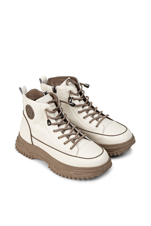 Kadın Hakiki Deri Bej Sneaker Bot - 4