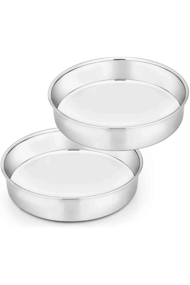 Set of 2 Round 8-Inch Stainless Steel Cake Pans – Heavy-Duty, Mirror Finish, and Easy to Clean