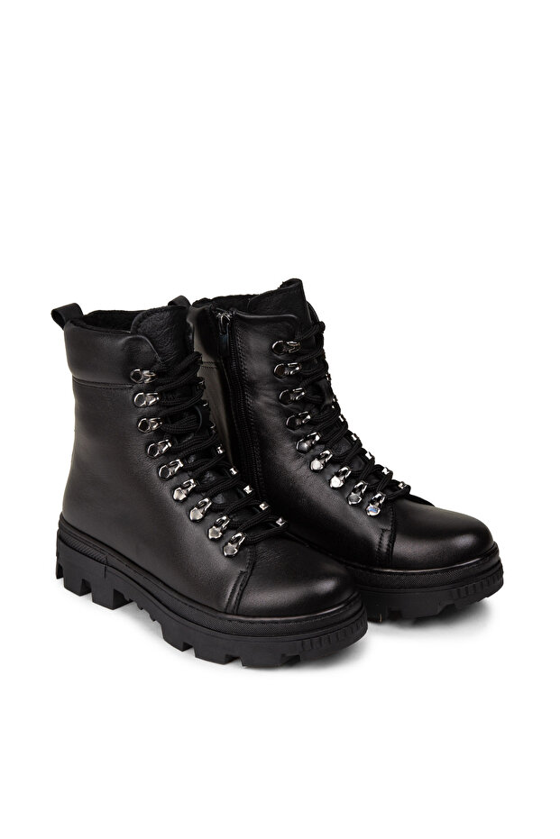 Kadın Siyah Hakiki Deri Fermuarlı Postal Bot - 3