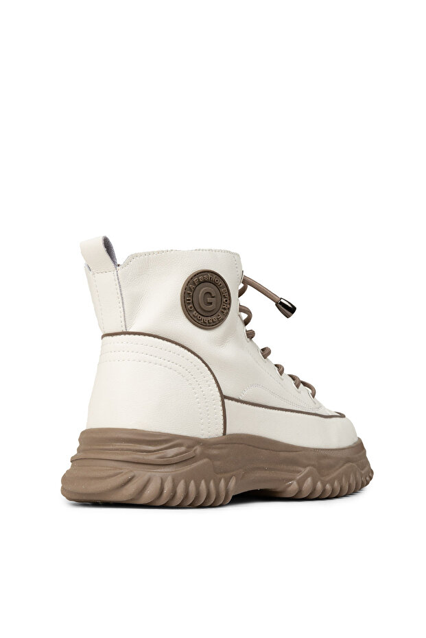 Kadın Hakiki Deri Bej Sneaker Bot - 2