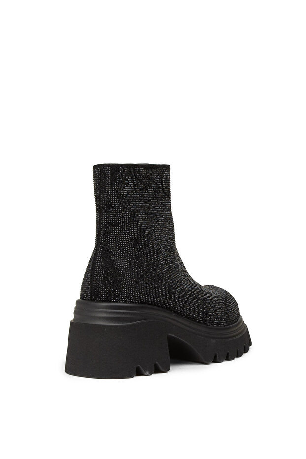 Kadın Siyah Taşlı Fermuarlı Bot - 2