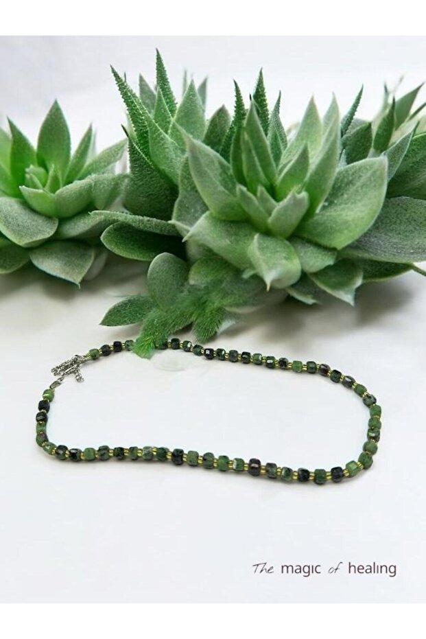 Anyolite Natural Stone Cube Hexagon Cut Design Necklace (45cm)