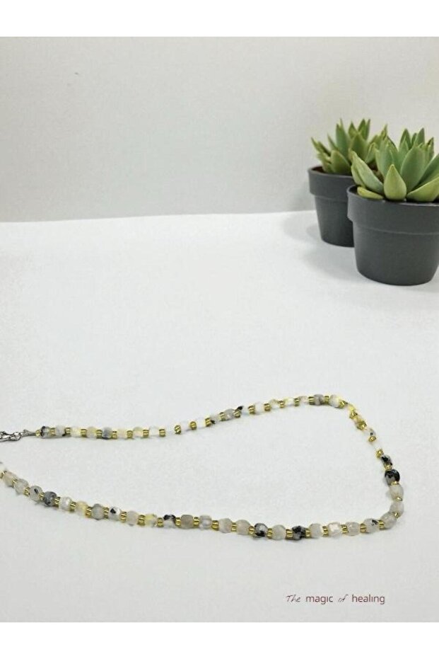 Moonstone Natural Stone Cube Hexagon Cut Design Necklace (45cm)