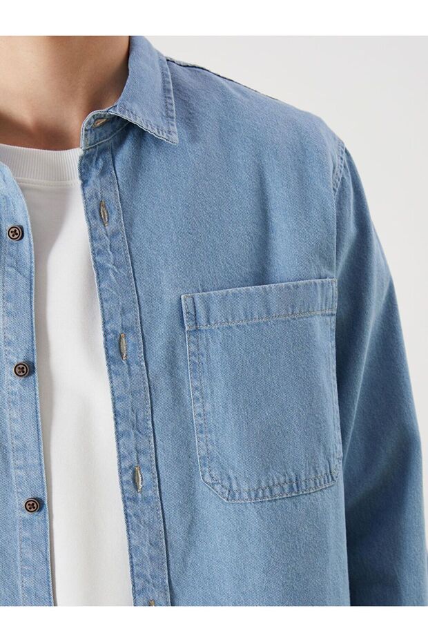 LCW Jeans Regular Fit Uzun Kollu Erkek Jean Gömlek - 3