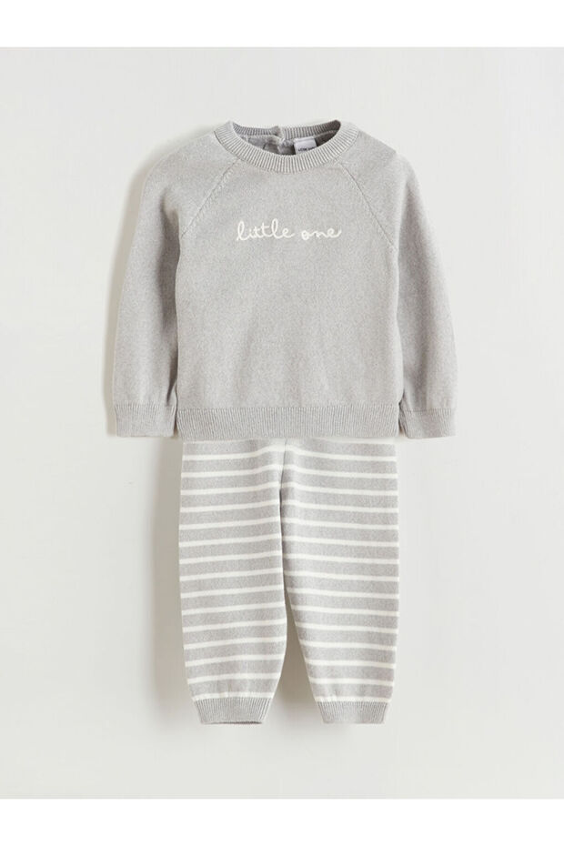 Gray Printed Baby Boy Sweater and Sweatpants