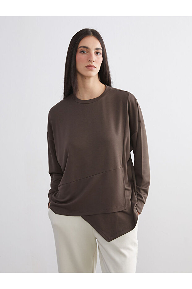 Brown Crew Neck Women's Sweatshirt