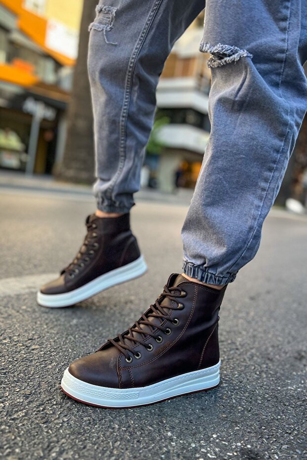 Ch055 between Men's Sports Casual Lace-Up Leather Boots Cbt - Brown