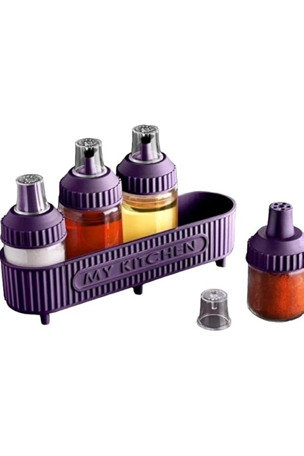 FITTO Turkish Spice and Oil Set - 5-Piece Kitchen Essentials in Elegant Purple, Perfect for Storing