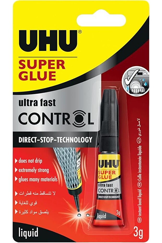 Uhu Super Glue Control, Extra Fast And Strong Liquid, Clean And Precise Application,No Spill Mechani