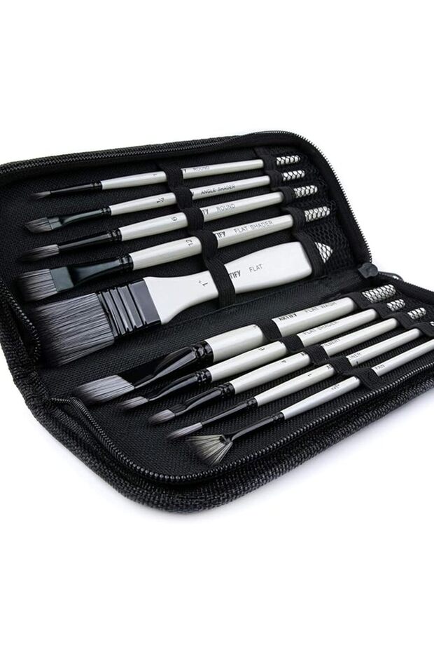 art supplies 10 Pieces Paint Brush Set, Intermediate Series, Includes a Carrying Case, Premium Nylon
