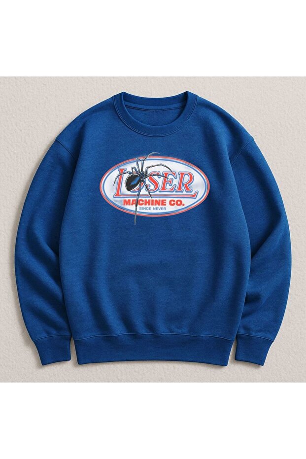 Blue Two Thread Unisex Sweatshirt Dtf Printed Lightweight Loose Fit