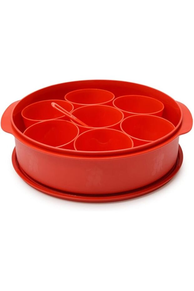 oliveware Stylo Spice box with spoon, BPA free, Ideal for Kitchen, 7 small Containers (150ml) - Red
