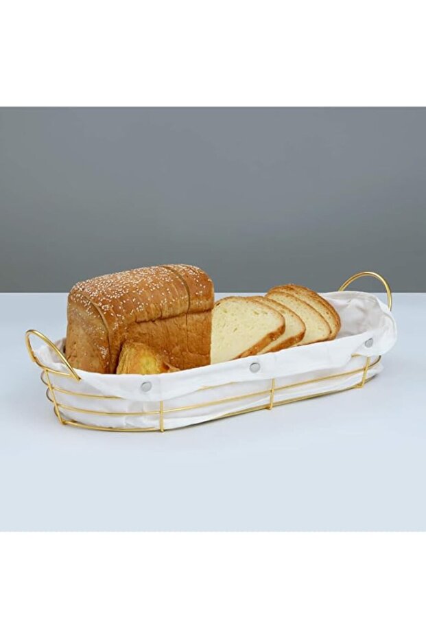 VITAL Metal Bread Basket with Fabric Lining, Rectangle Storage Baskets for Breads Vegetables Snacks