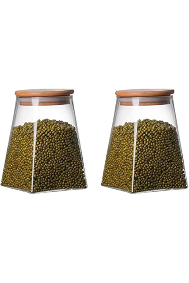 1CHASE Borosilicate Glass Jar Rectangle with Bamboo Lids 550 ML Glass Airtight food Storage Containe