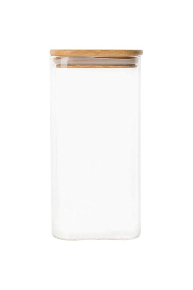 Homesmiths Honey Bee 1i75 Liter Multipurpose Airtight Square Glass with Bamboo Lid For Kitchen & Pan